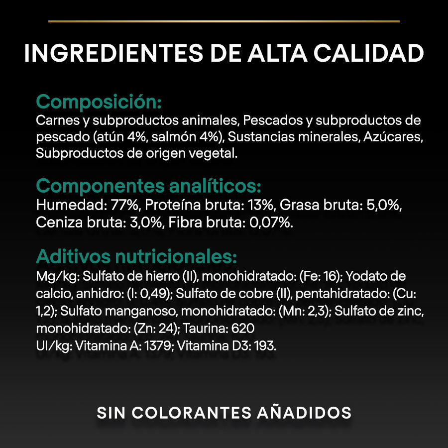Terrina de atum e salmão esterilizada Pro Plan para manutenção de gatos.