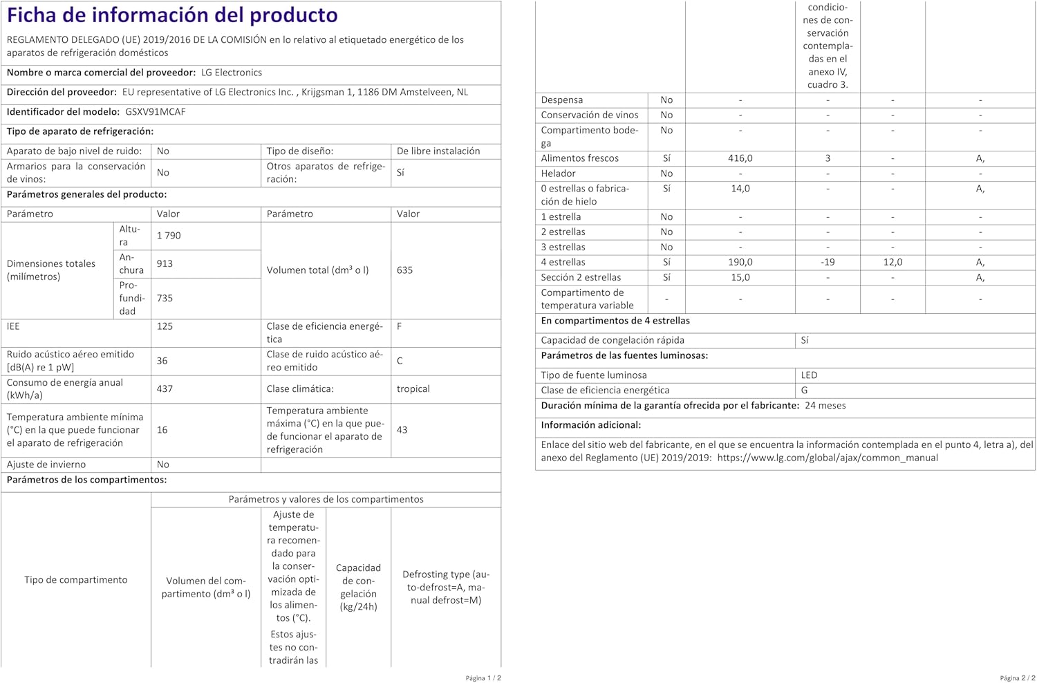 LG GSXV91MCAF Réfrigérateur combiné - Side by Side, 635L, InstaView, Total No-Frost, Compartiment congélation, Distributeur d'eau et glace UVnano, Compresseur Inverter Linear, Wi-Fi, Noir, Classe F
