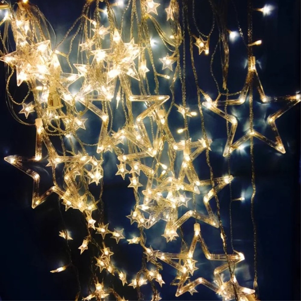 (2.5m) 138 LED's Weihnachts Deko Lichterkette Sternen Beleuchtung (Batteriebetrieben) - Warmweiss