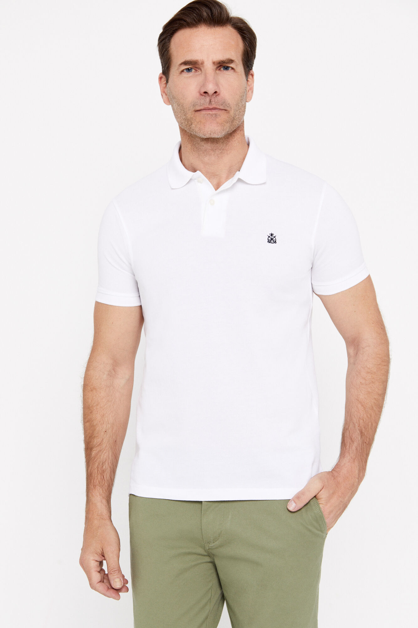 Camisa polo básica de piqué com modelagem slim - Branca