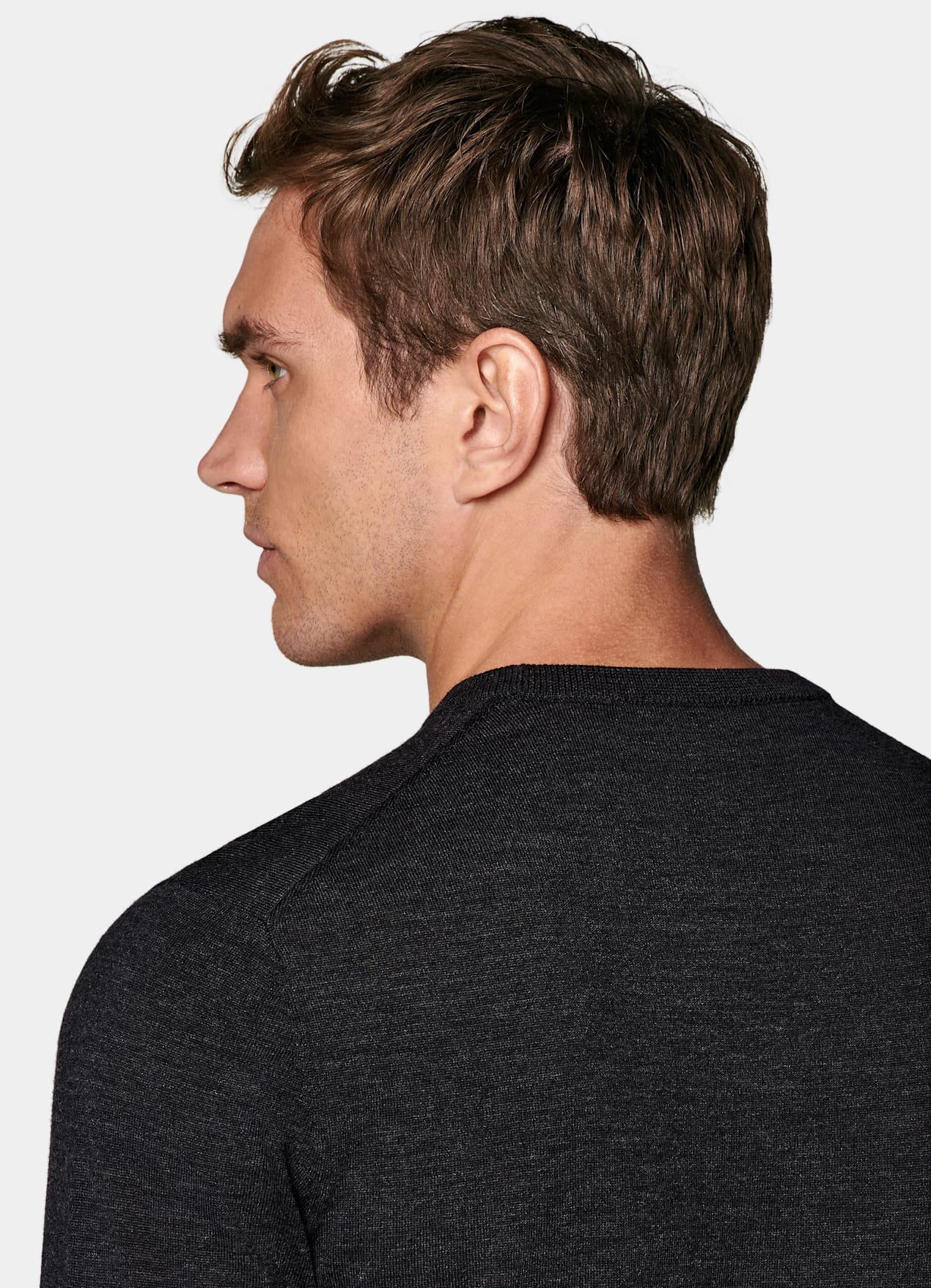 Pull col rond Merino gris foncé