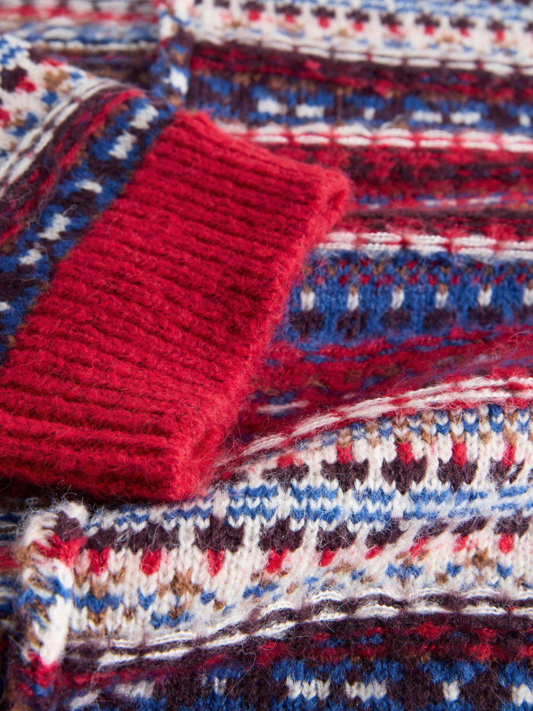 Rood/blauw meerkleurig - Stand Neck Fairisle Pattern Stitch Knitted Jumper