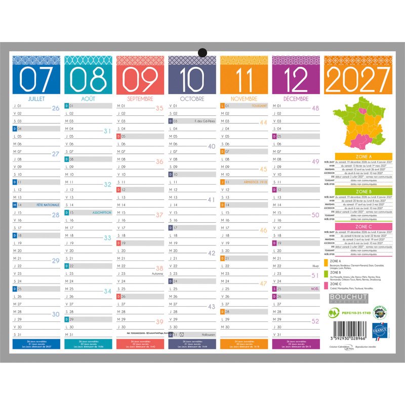 Calendrier semestriel mural 2027 - Tendance - L 26,5 x H 21 cm