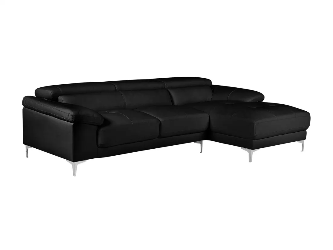 Canapé d'angle en cuir SOLANGE - Noir - Angle droit