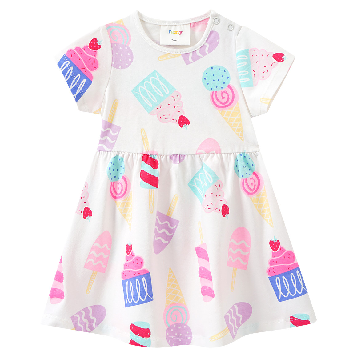Famy 2 Baby Kleider mit bunten Motiven rosa / weiss