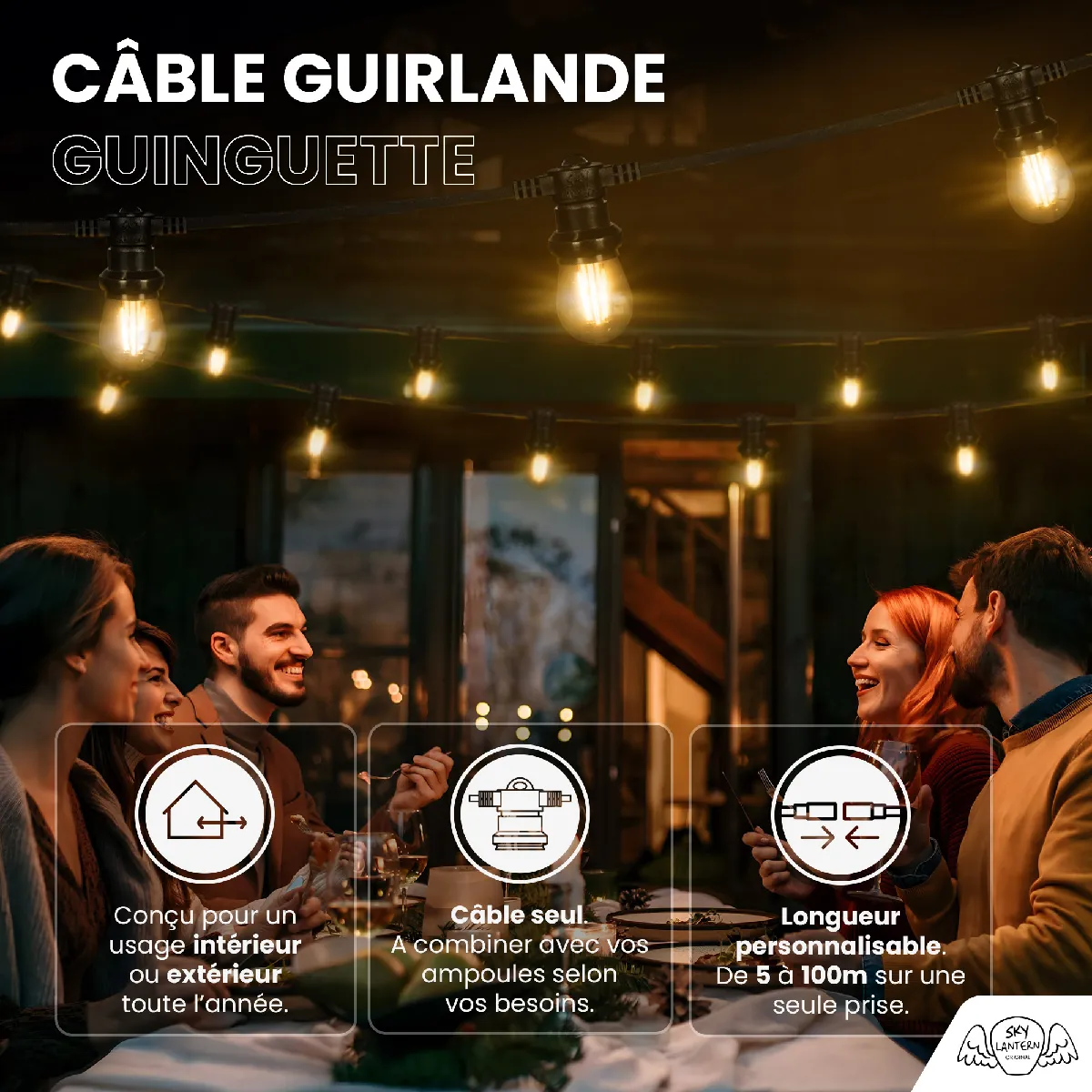 SkyLantern Guirlande Guinguette Noire 5M