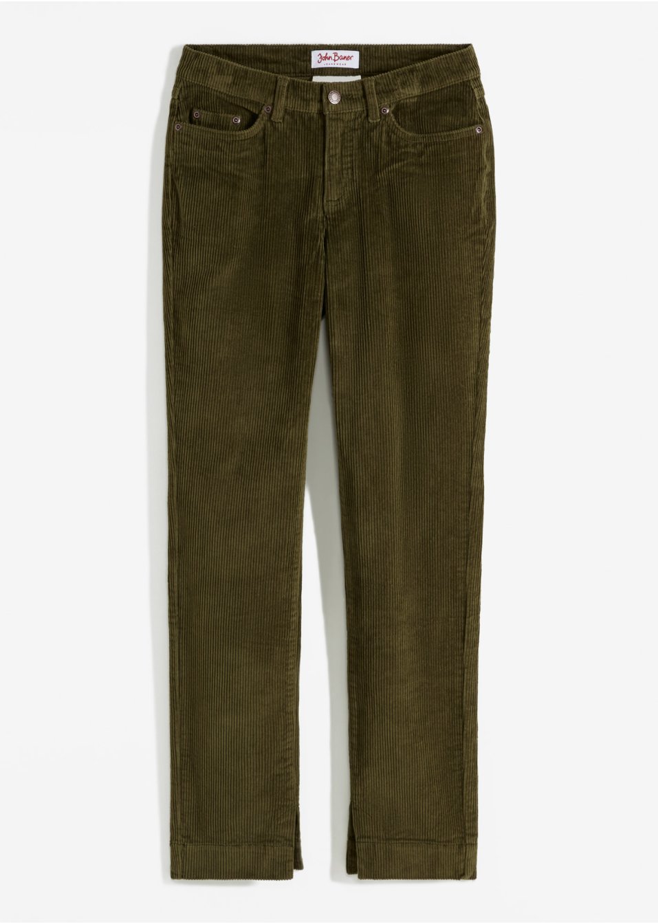 Pantalon velours côtelé extensible, Straight avec fente