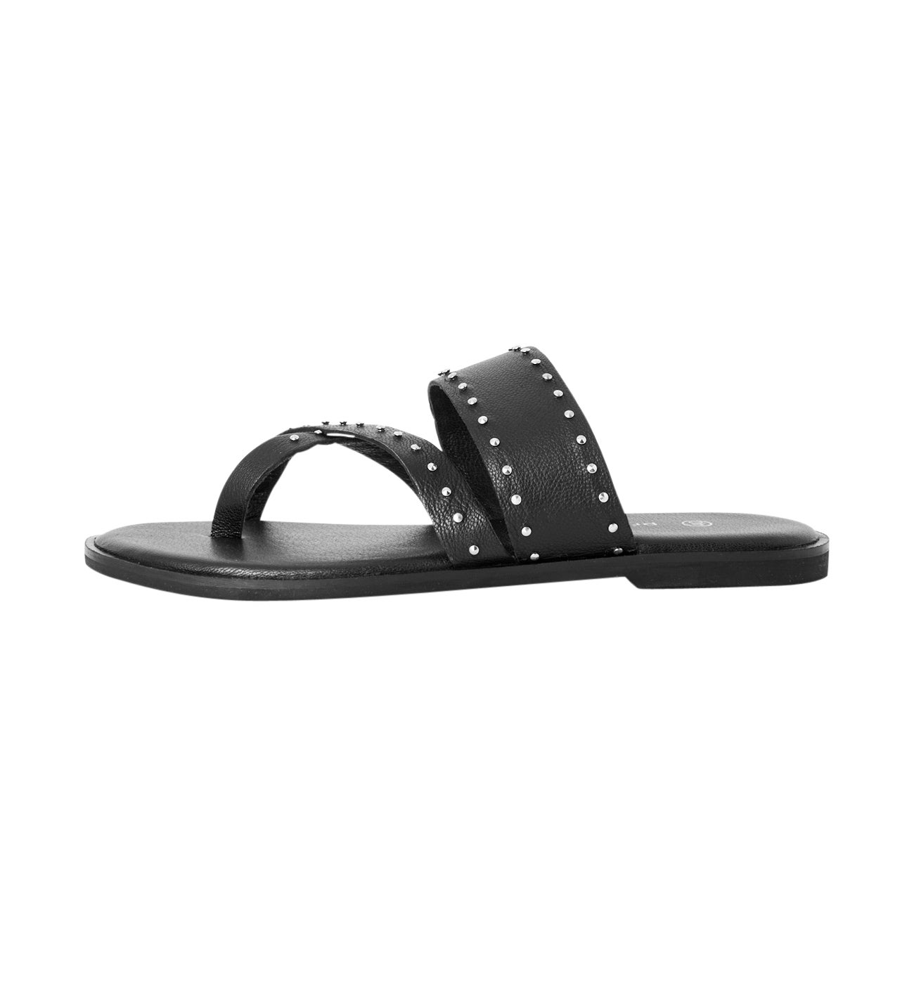 Tong Femme en cuir clouté - Noir