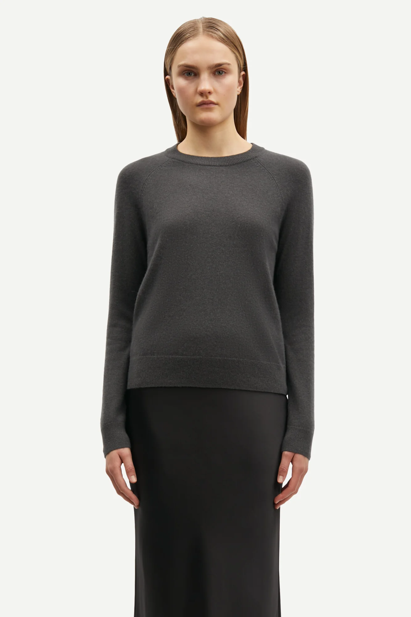Samsøe Samsøe  Boston O-Neck striktrøje - Black Oyster