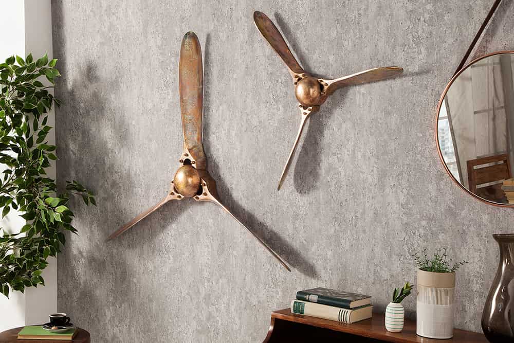 Authentische Wanddekoration SCREW III 60cm kupfer geflammt Flugzeug Propeller