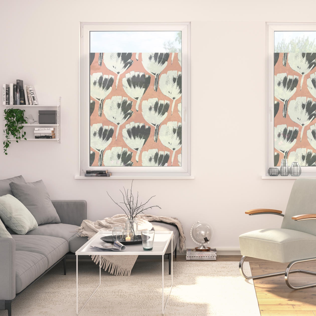 LICHTBLICK ORIGINAL Fensterfolie »Fensterfolie selbstklebend, Sichtschutz, Jumbo Flowers on salmon - Rot« 1 Stk. blickdicht glatt statisch haftend