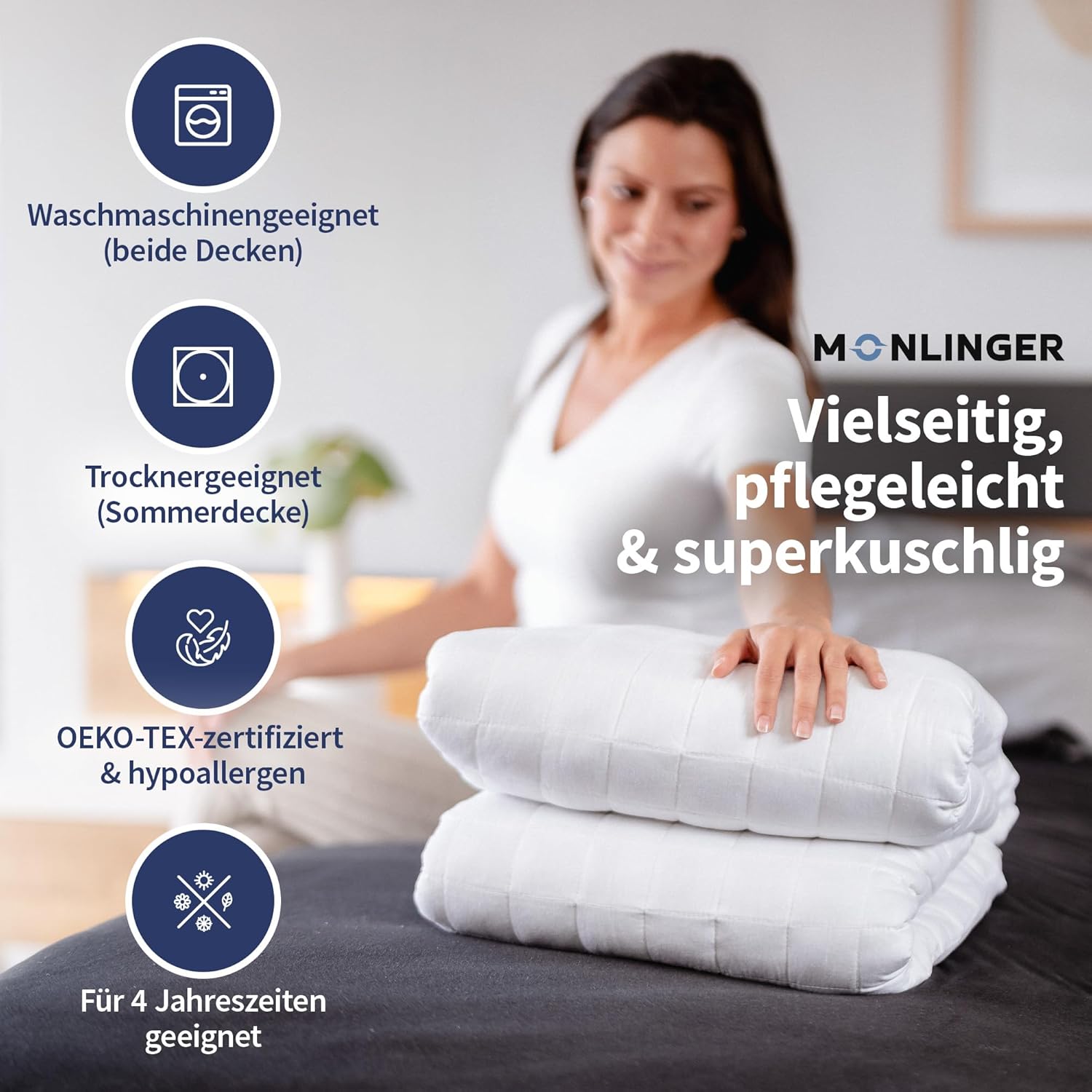 2-in-1 Gewichtsdecke 155x220cm 5kg Zusammenknöpfen von Schwerer Decke + Sommerdecke durch Druckknöpfe - 100% Oeko-Tex Zertifiziert - Heavy Weighted Blanket - Schwere Decke zum Schlafen