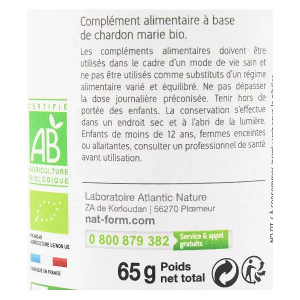 Cápsulas Vegetais de Cardo Mariano Orgânico Nat & Form - 200 unidades