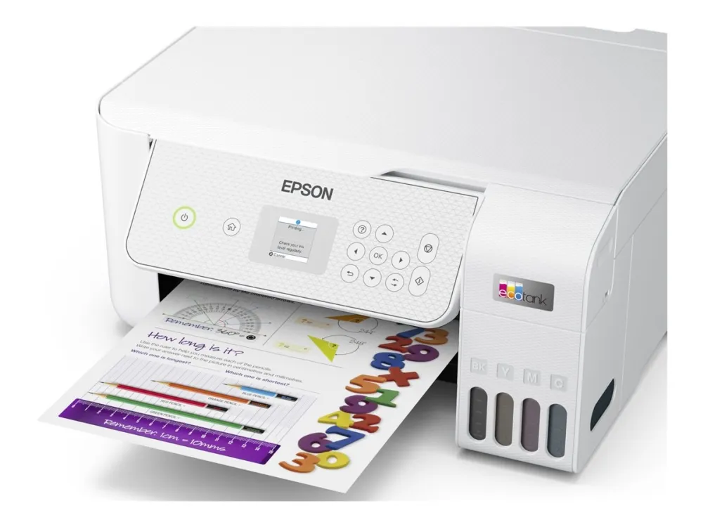 Epson EcoTank ET-2876 - Multifunktionsprinter - farve - blækprinter - ITS - A4 (medie) - op til 10 spm (udskriver) - 100 ark - Wi-Fi, USB - hvid