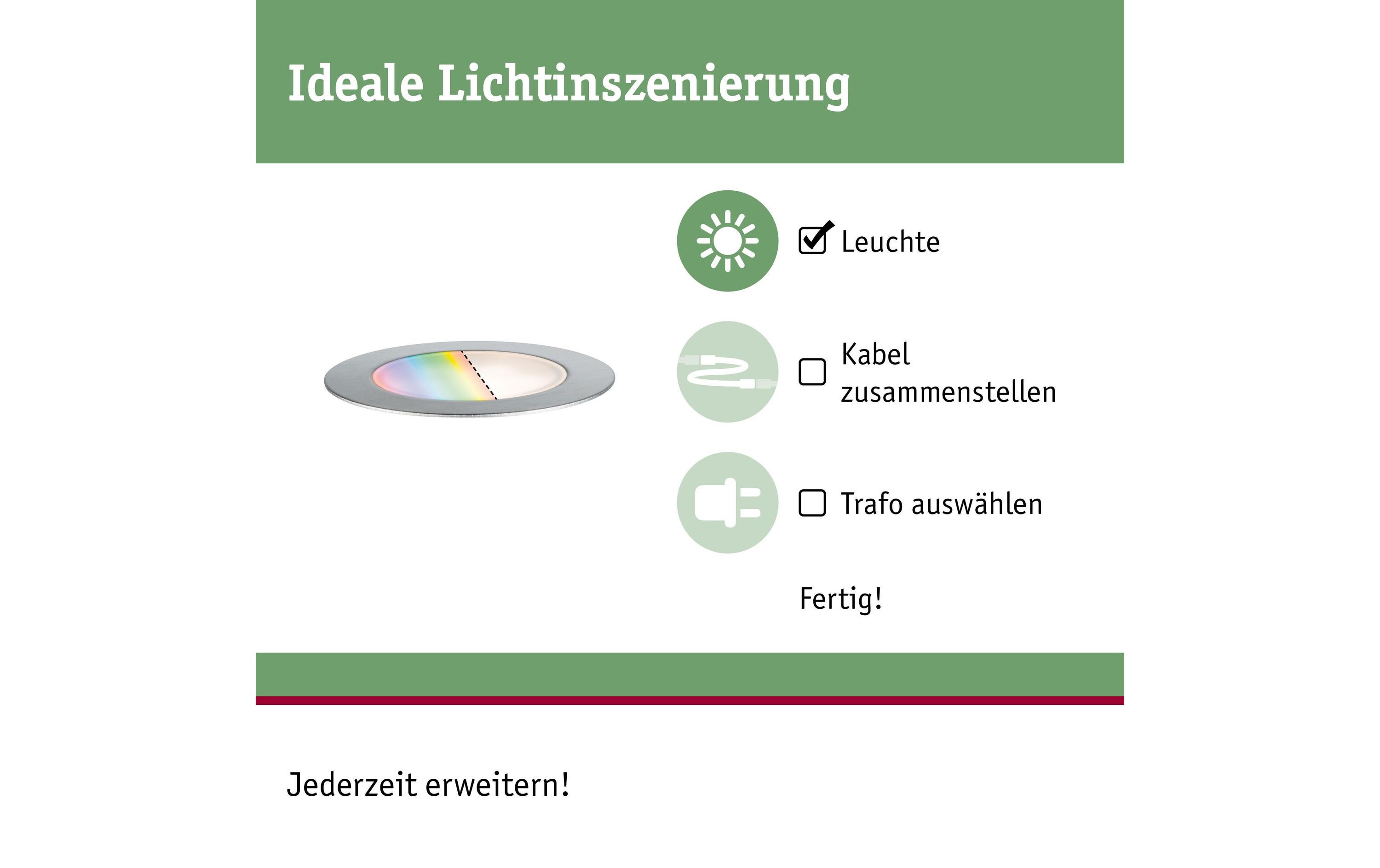 Einbauspot Plug & Shine Floor, RGBW, 2W, EdelstahlLED Bodeneinbauleuchte