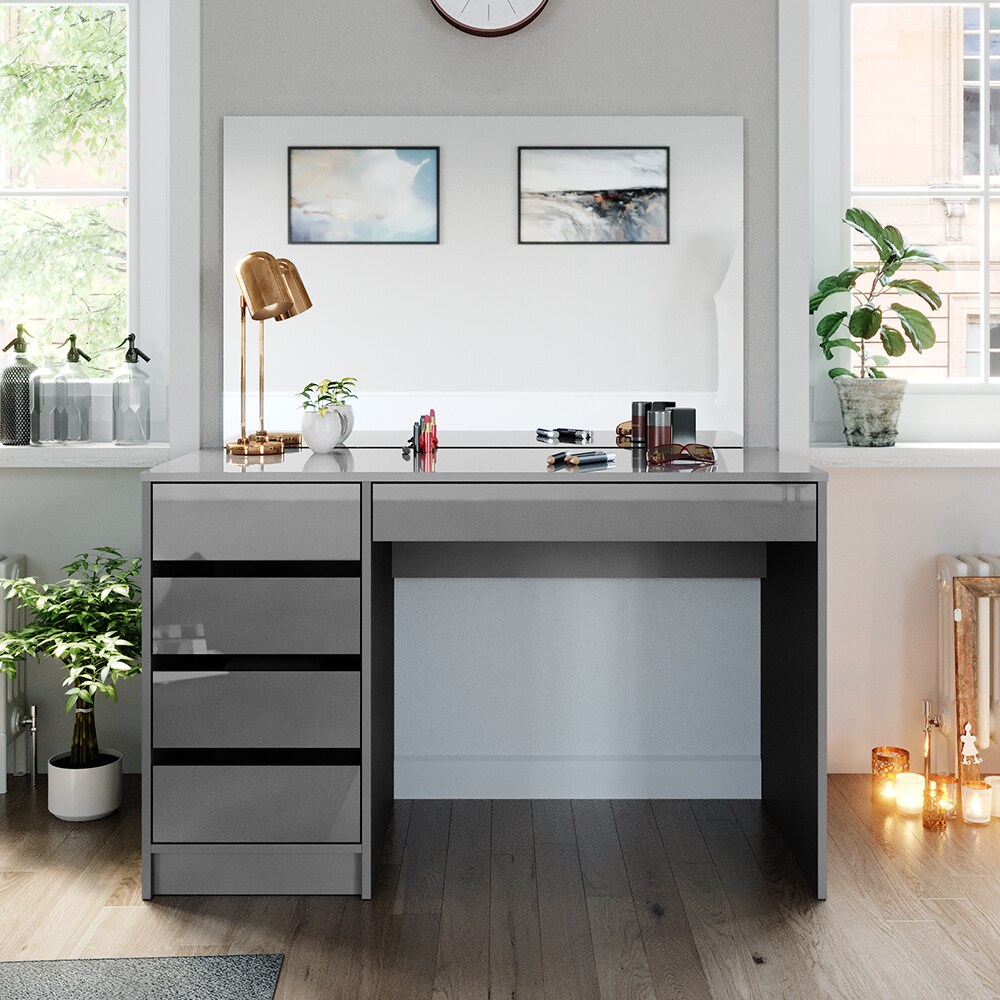 Vicco Schminktisch Frisiertisch Frisierkommode Sherry Grau Schminkspiegel 120x75 cm modern Schlafzimmer Kommode Schublade Ablage Aufbewahrung Kosmetiktisch Make-Up-Tisch Hochglanz