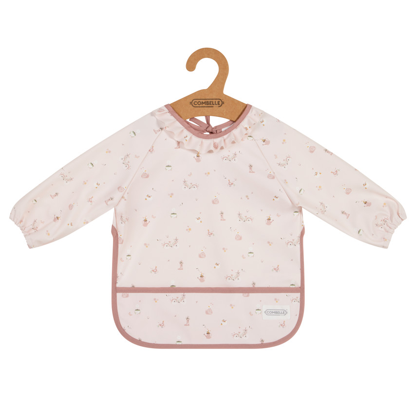 Bavoir tablier en gomme avec poche Promenade Bucolique rose clair