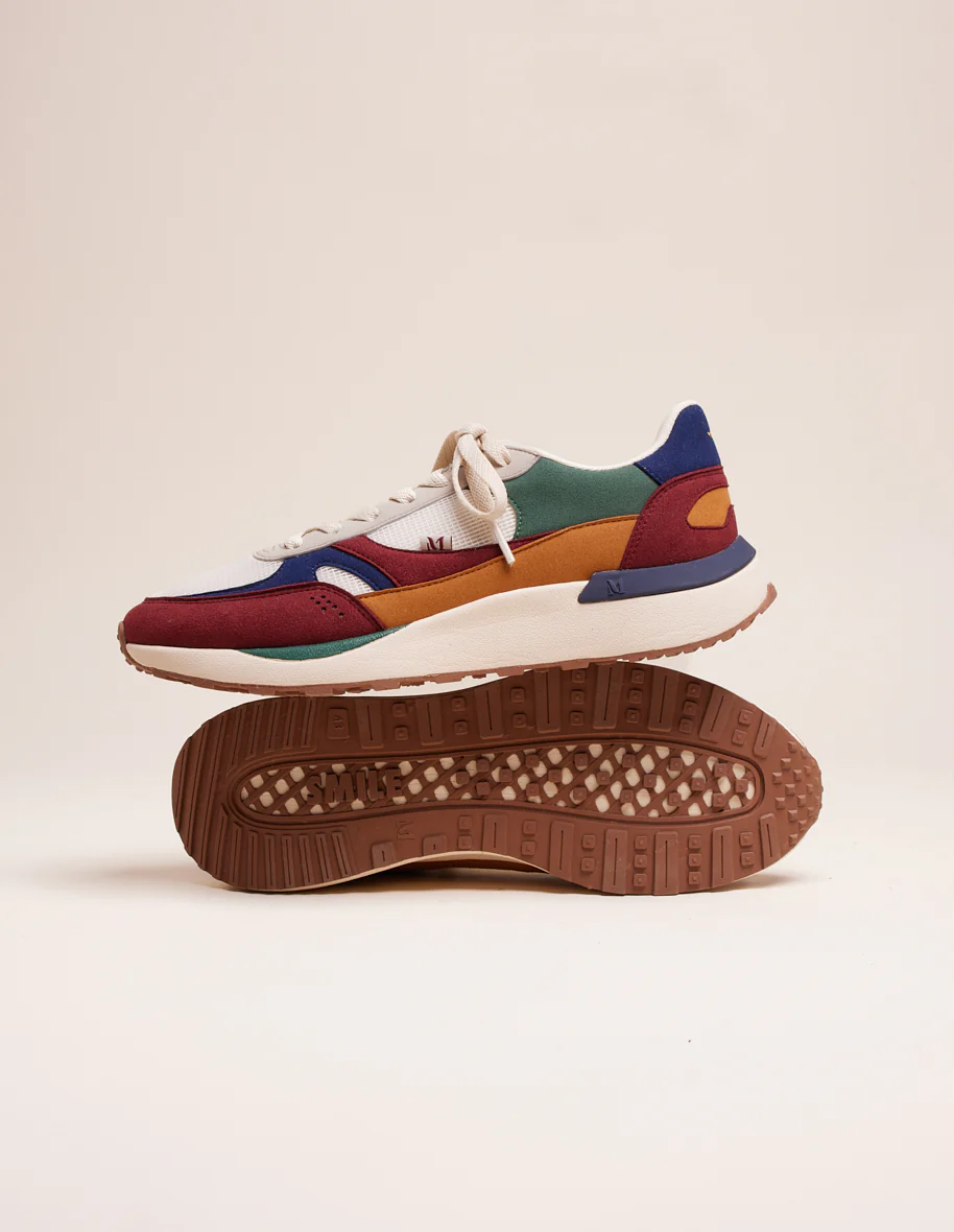 Baskets basses Anael - Suède vegan et mesh bordeaux marine ecru