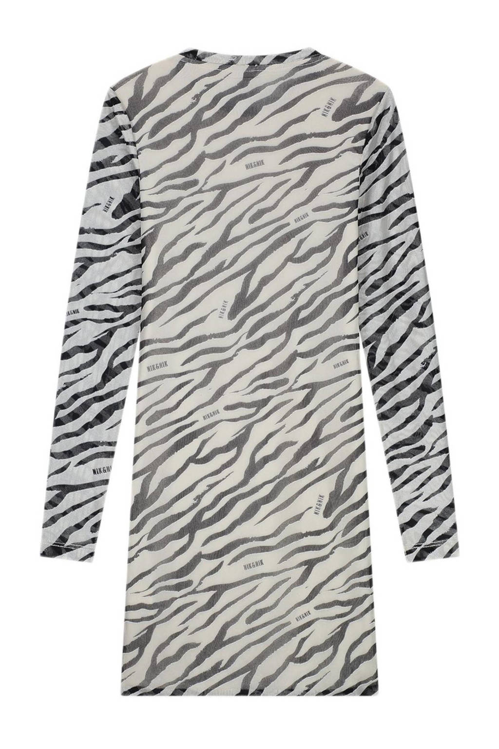 NIK&NIK jurk met dierenprint en mesh ecru/zwart