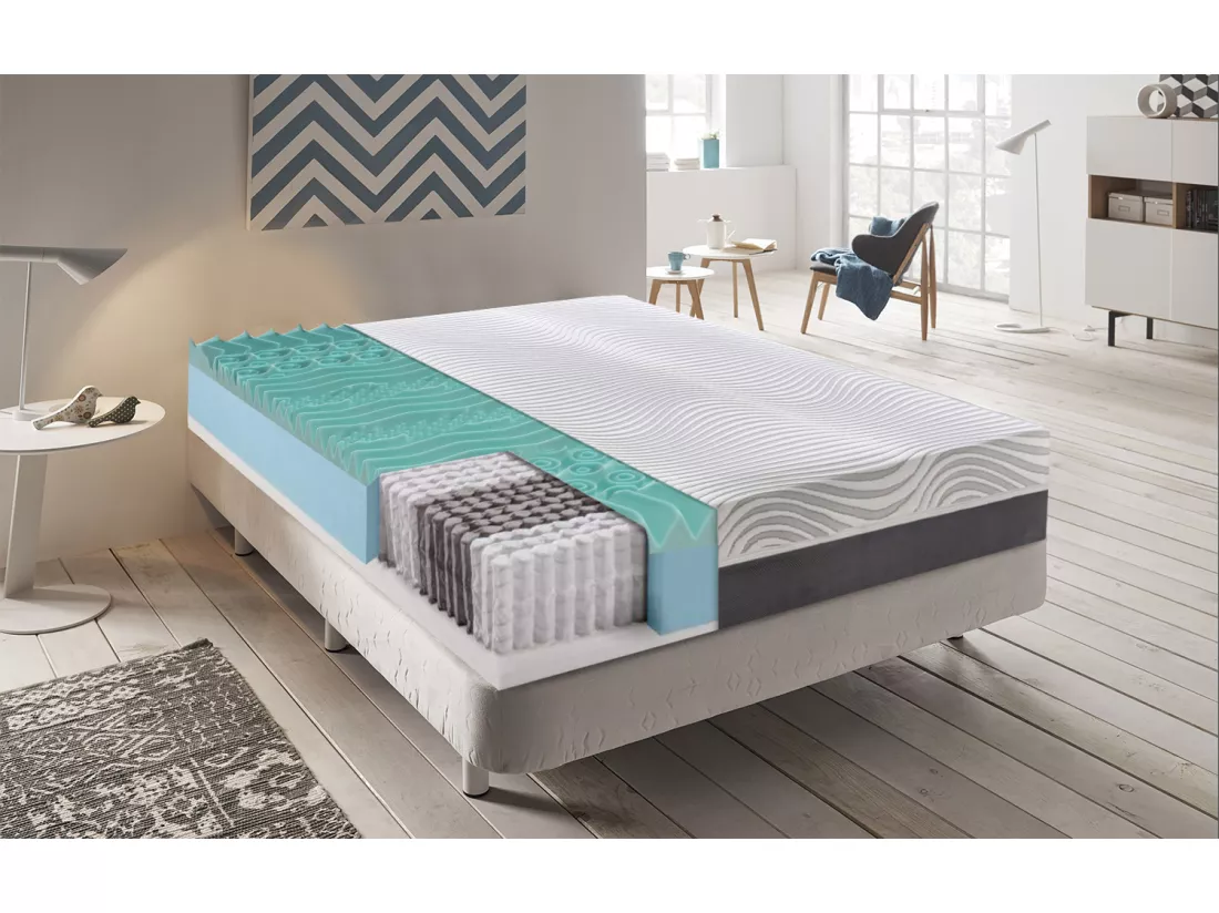 Matelas à ressorts ensachés - mémoire de forme - à 9 zones avec revêtement amovible modèle Bacio 100x190 cm