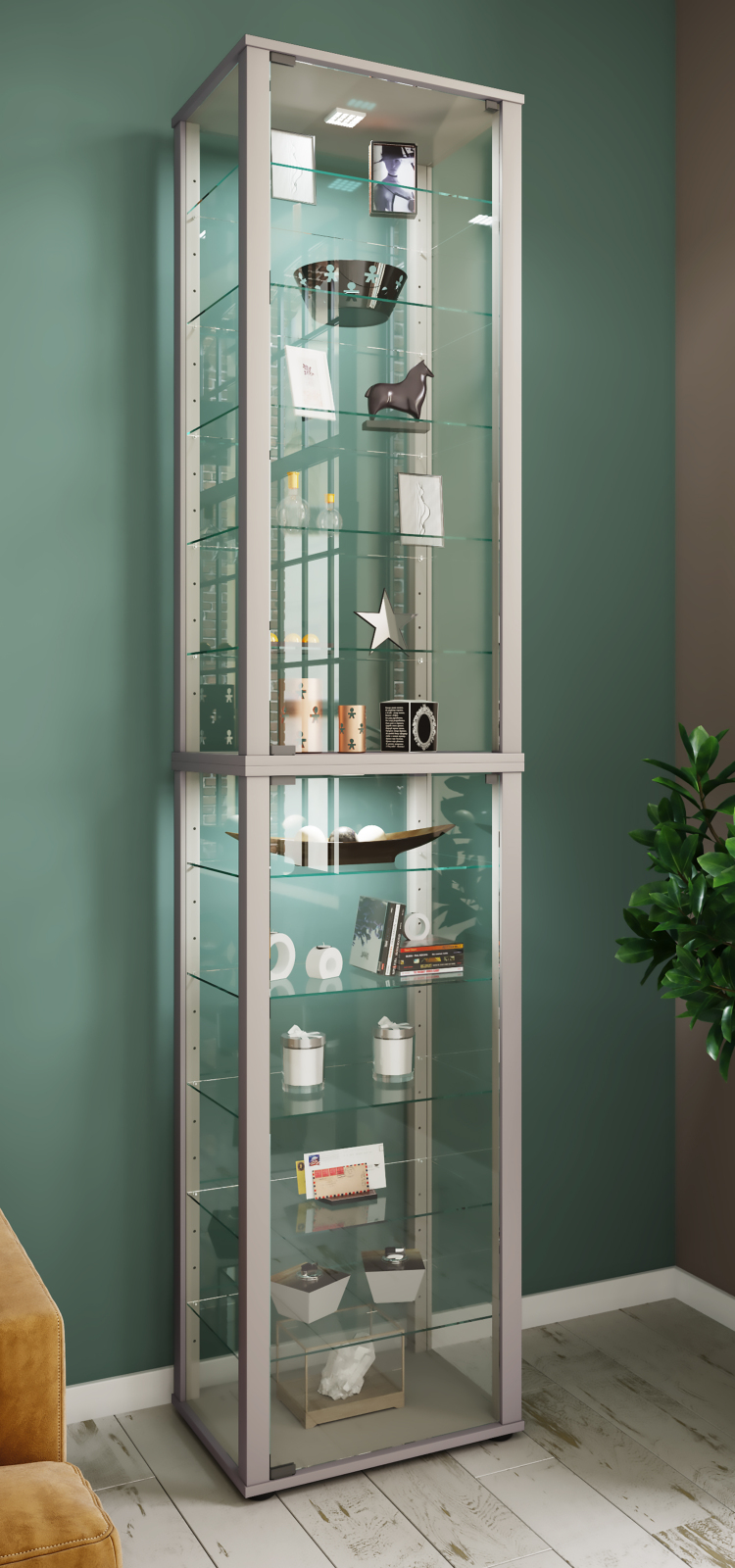 Vitrine KAVISA XXL - silber - 227 cm hoch