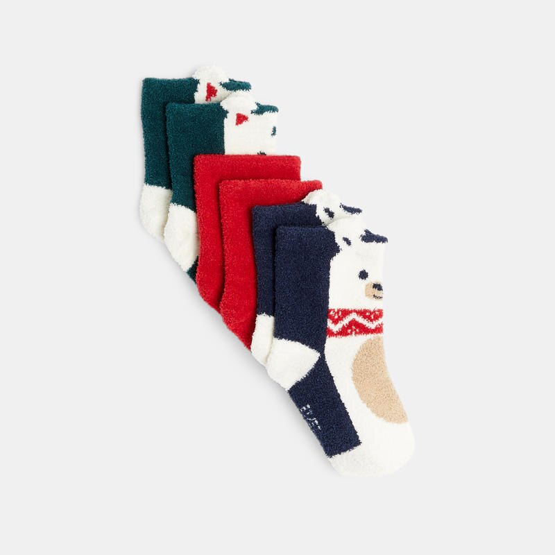 Chaussettes bouclettes animaux d'hiver bébé garçon (lot de 3) Rouge