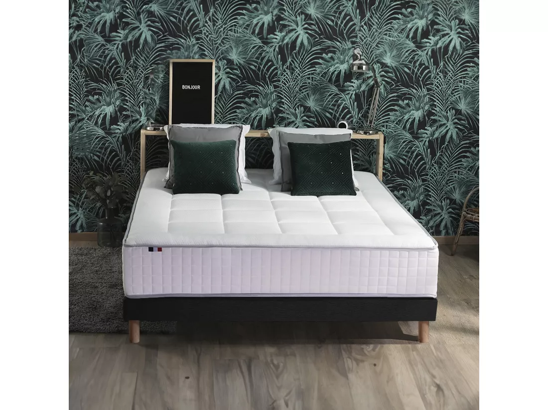 Ensemble matelas Ressorts 7 zones H28cm + sommier PALACIO 2 FABRICATION FRANCAISE Dimensions - 140 x 190 cm, Sommier - Noir