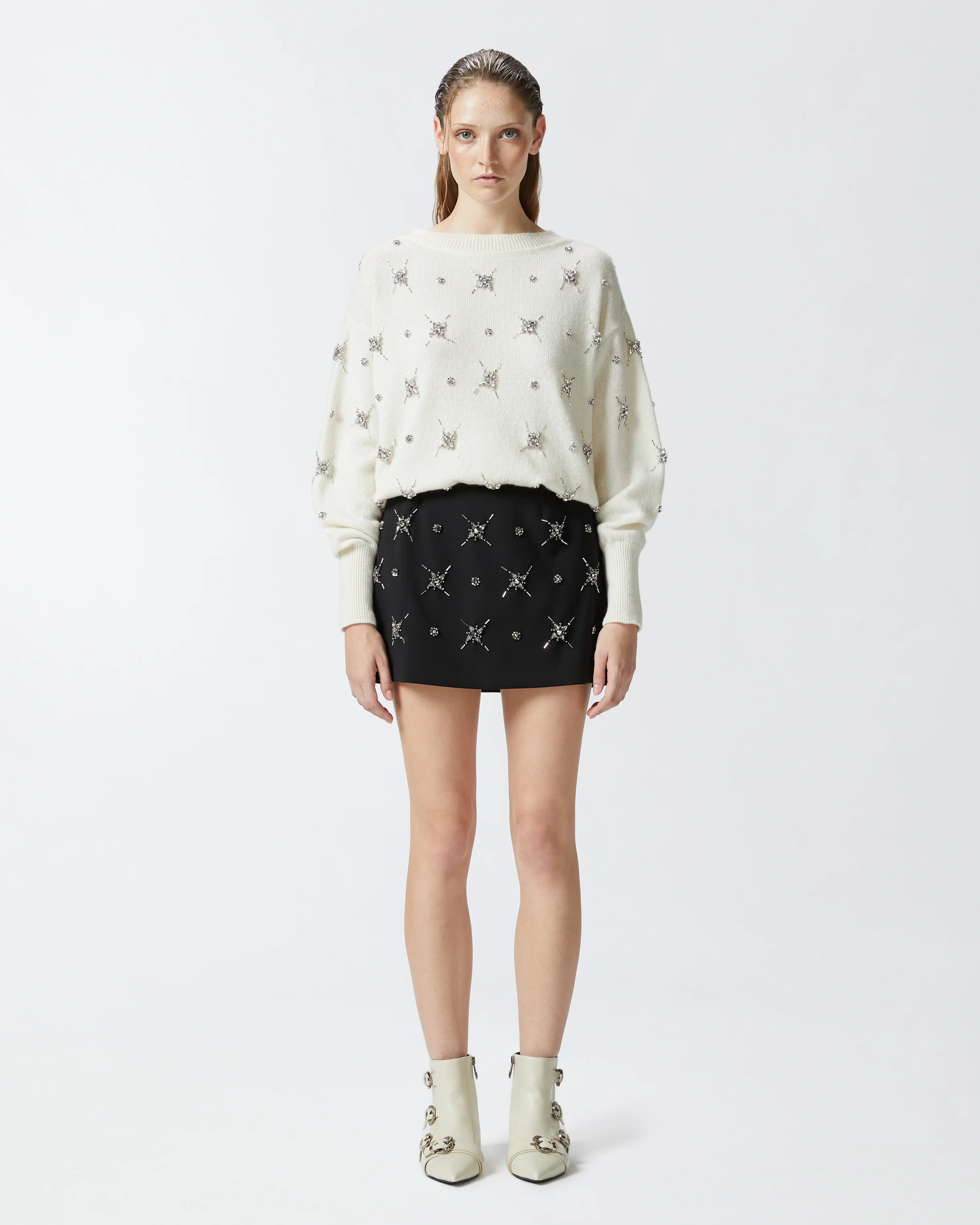 Pull élégant brodé de strass | Blanc