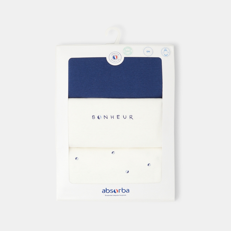 Lot de 3 bodies manches longues en coton bio bleu mixte Absorba