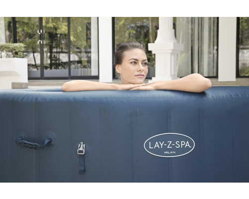 Bestway® LAY-Z-SPA® WiFi Milan AirJet Plus™ opblaasbare hottub met 140 luchtjets, geïntegreerd verwarmingssysteem, multifunctionele pomp en app-bediening, blauw