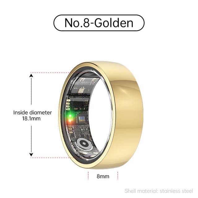 Smart Ring R1000 – Søvnmonitor, Bluetooth 5.0, Blood Oxygen Monitor Guld 8
