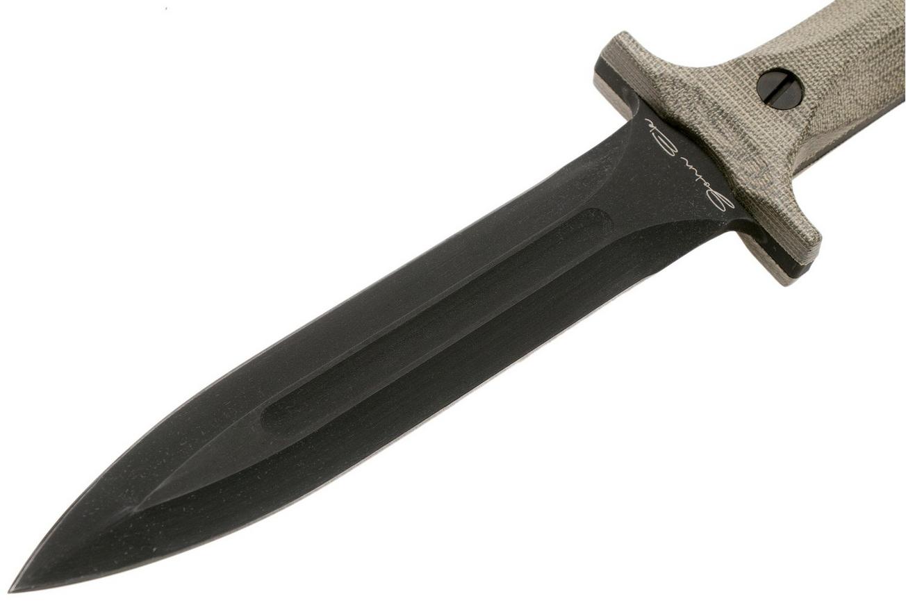 Rick Hinderer EK Dagger O1 Parkerized, OD Green Micarta commando dolkmes