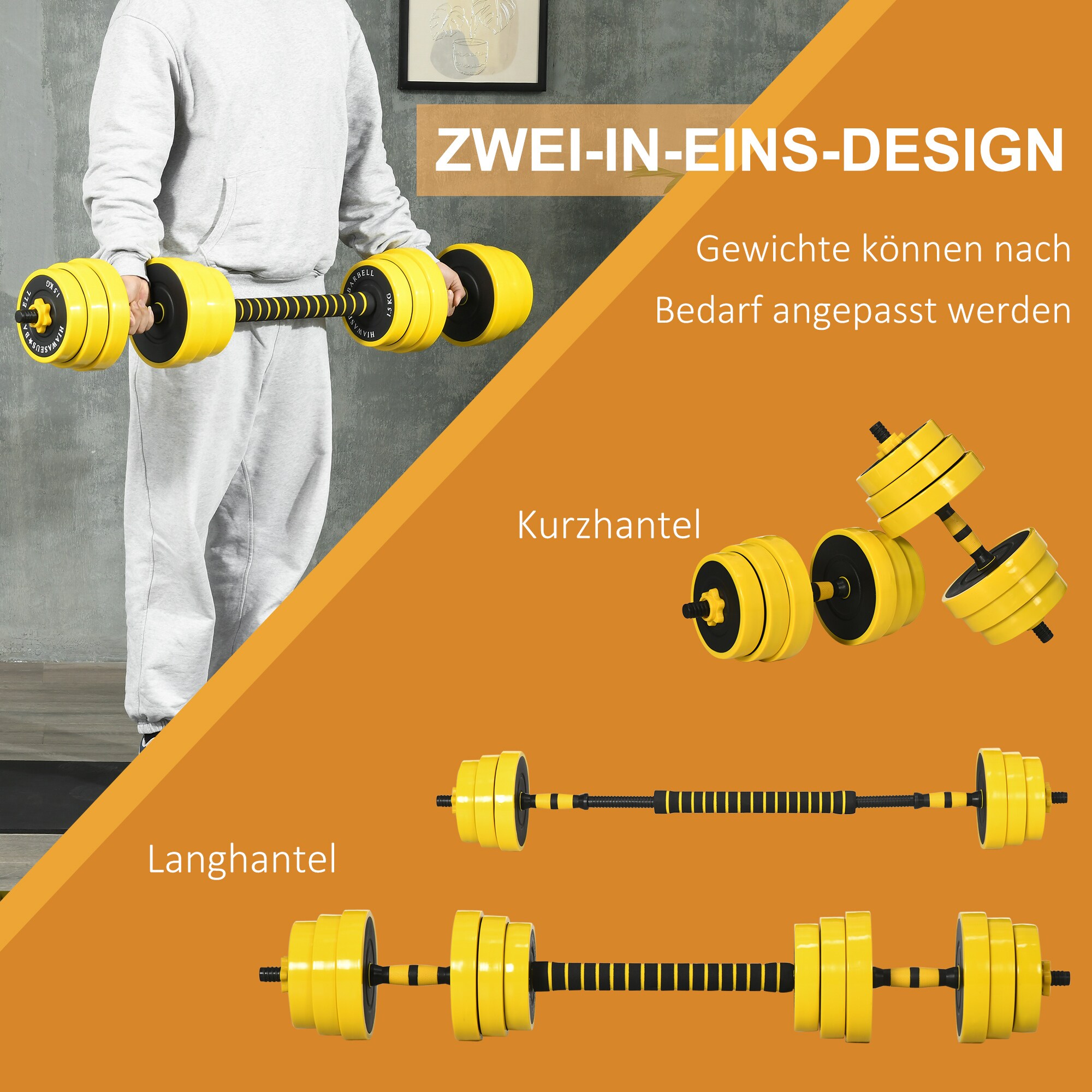 HOMCOM 2-in-1 Hantelset gelb, schwarz
