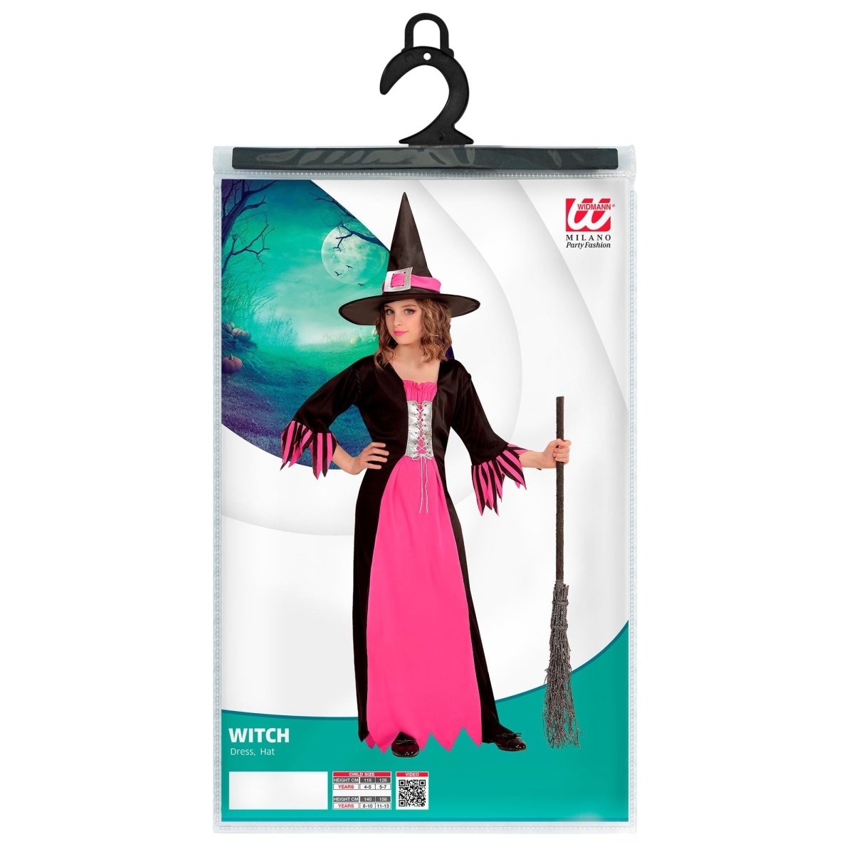 Halloween Jurk Zwart Roze Meisje Heks
