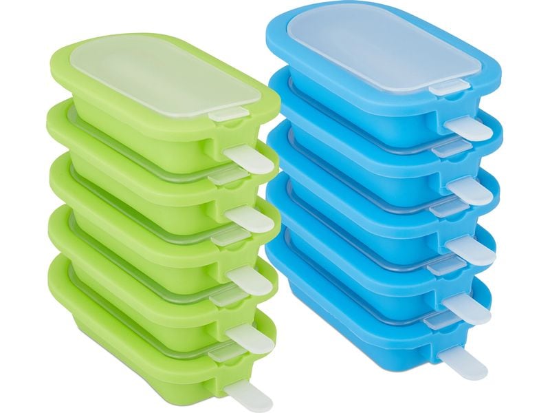 relaxdays Glaceform 10 Stück, Blau/Grün Silikoneisformen zum Eis