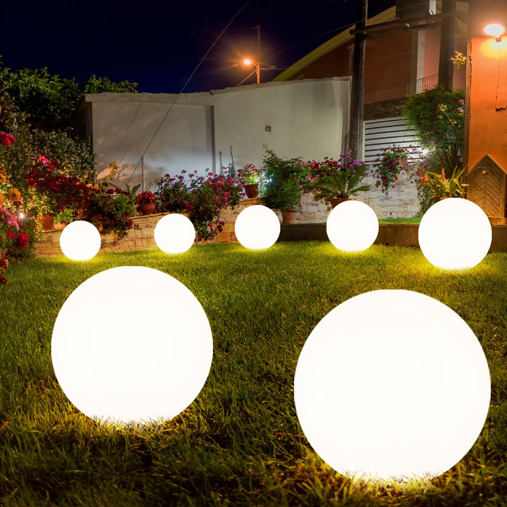 8er Set LED Solarleuchte, Kugel weiß, H 65 cm