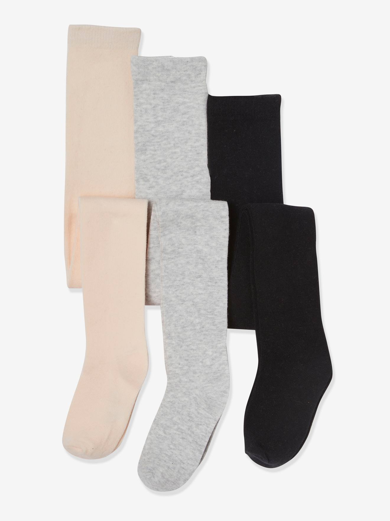 Pacote com 3 pares de meias-calças infantis, cinza médio, bicolor/multicoloridas.