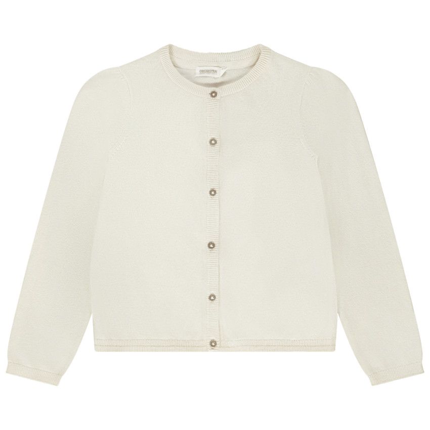 Gilet en tricot uni et lurex pour fille - Ecru