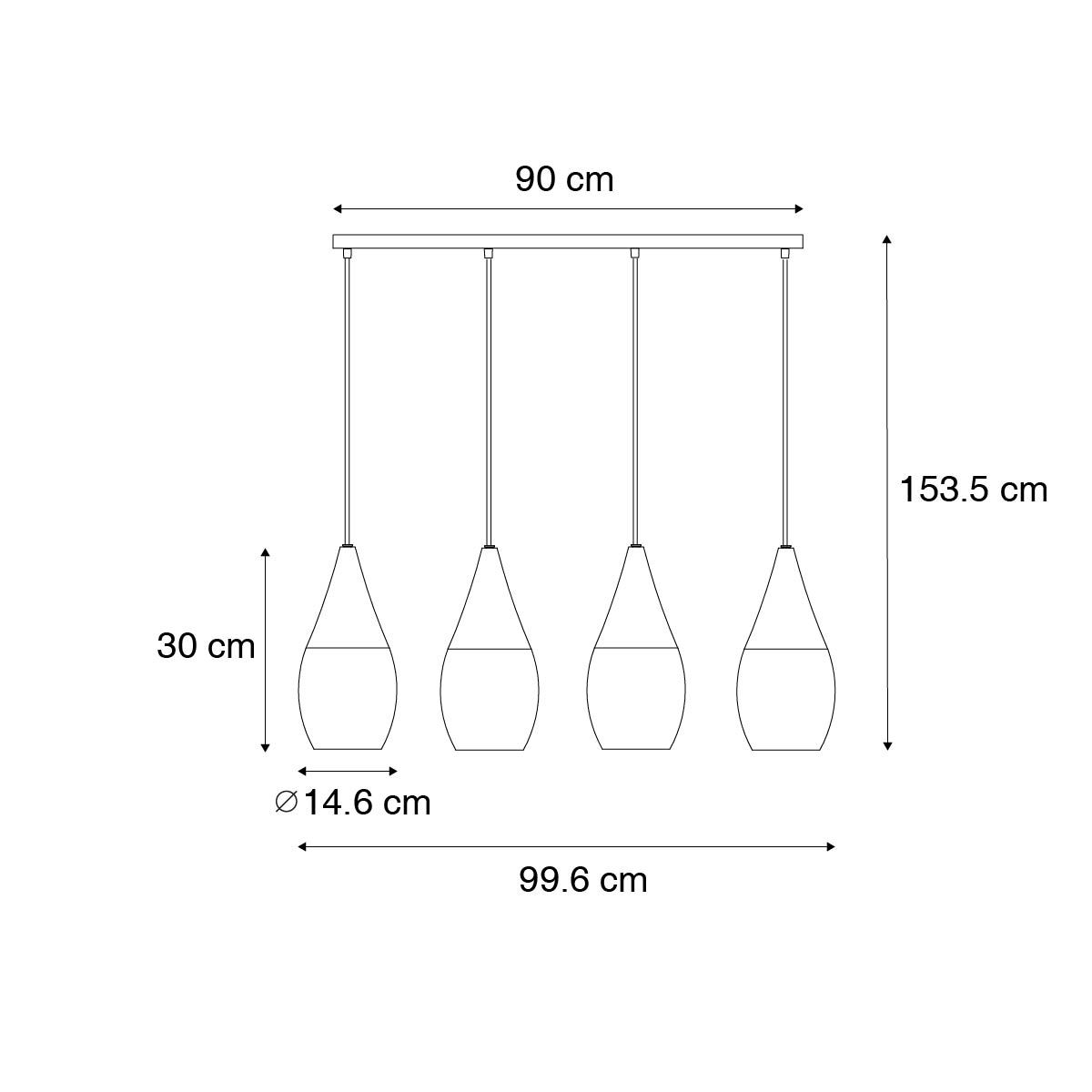 Moderne hanglamp zwart met opaal glas 4-lichts - Drop