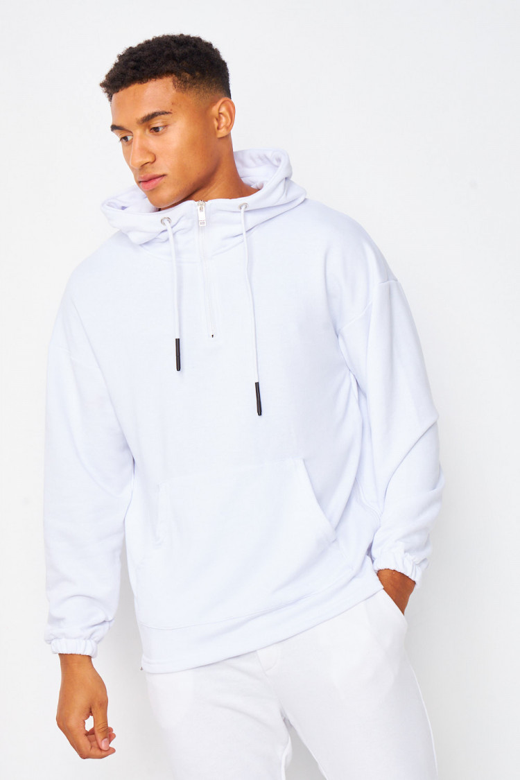 Sweat à capuche demi-zip blanc