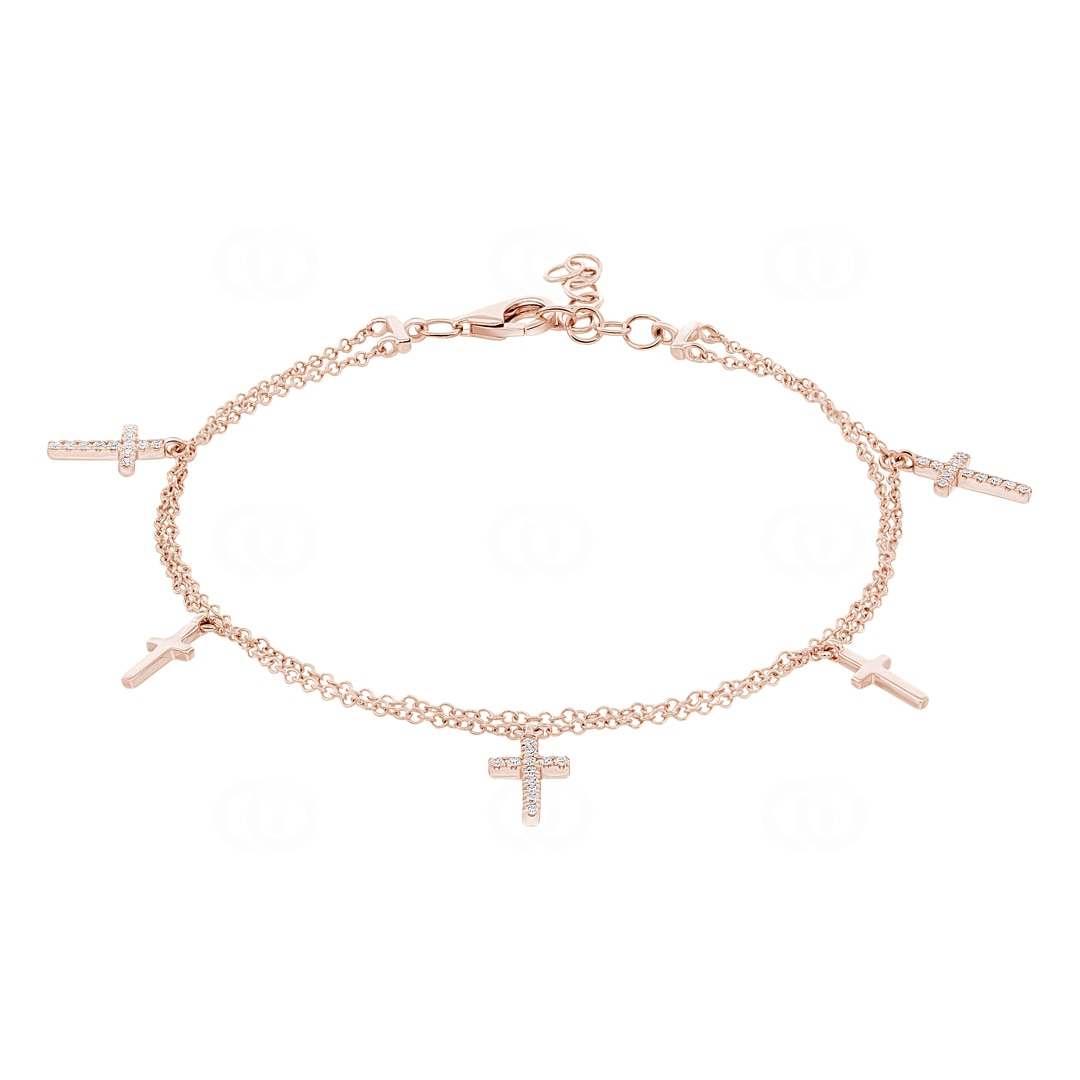 Armband 750/18 K Roségold Kreuz mit Diamanten 0.11 ct H/si