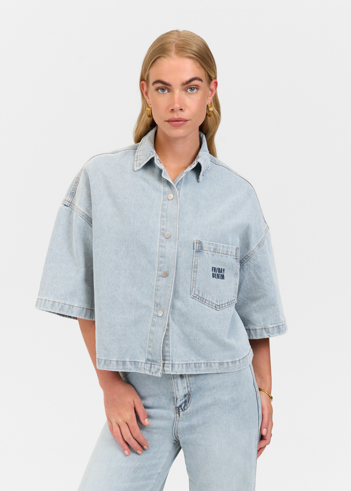 Denim blouse korte mouw breeze blauw