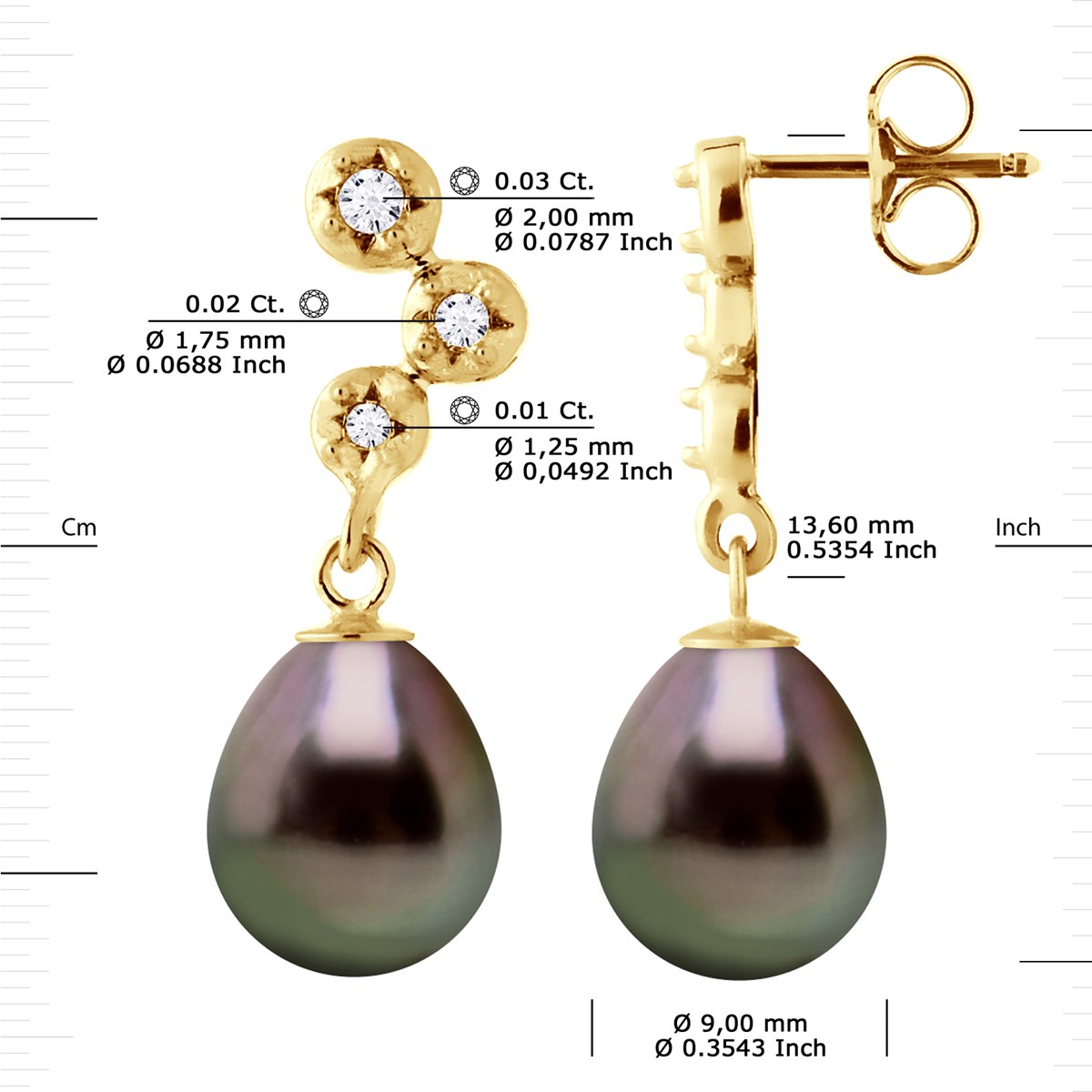 STELLA - Boucles d'Oreilles Perles de Tahiti 9-10 mm & Diamant - Or Jaune