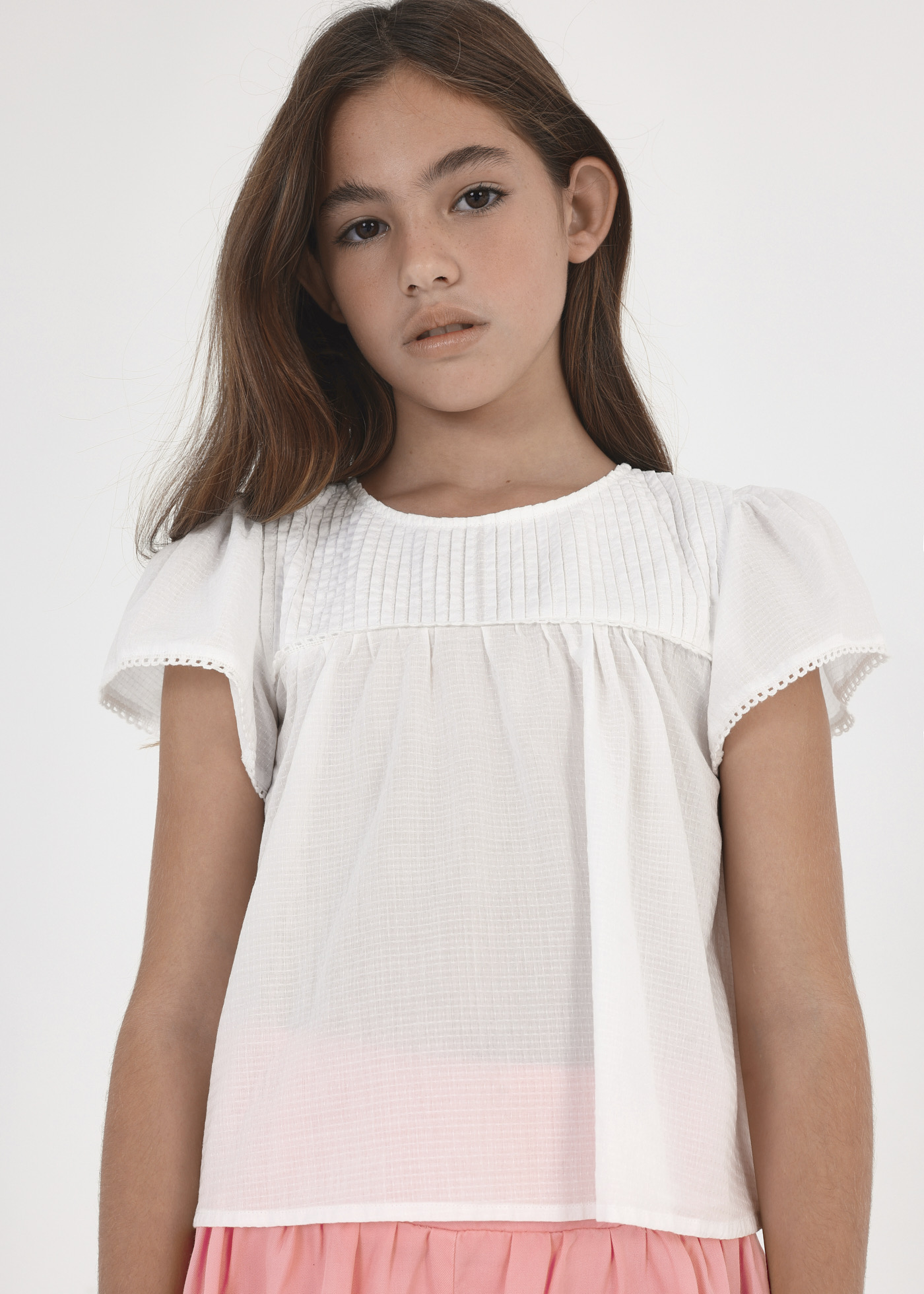 Blusa de manga curta com cordões de algodão para meninas