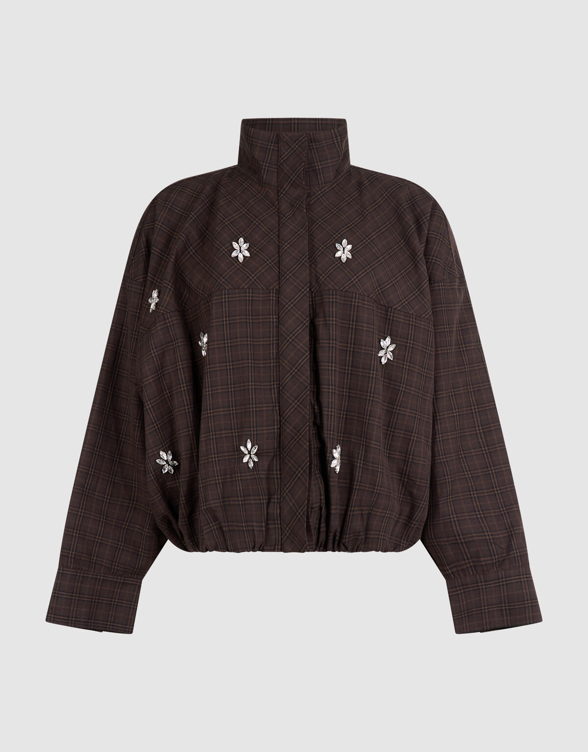 Check Bomber Blouse Donkerbruin