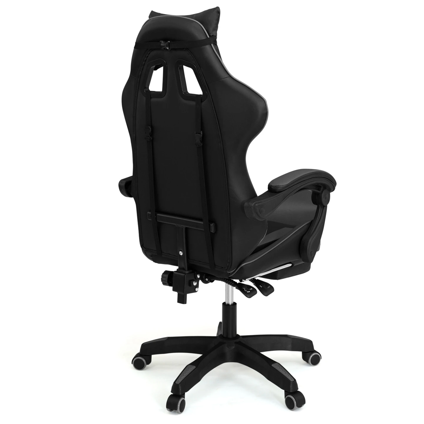 Fauteuil de gaming ALEX réglable avec repose-pied, coussin de tête et coussin lombaire noir et gris