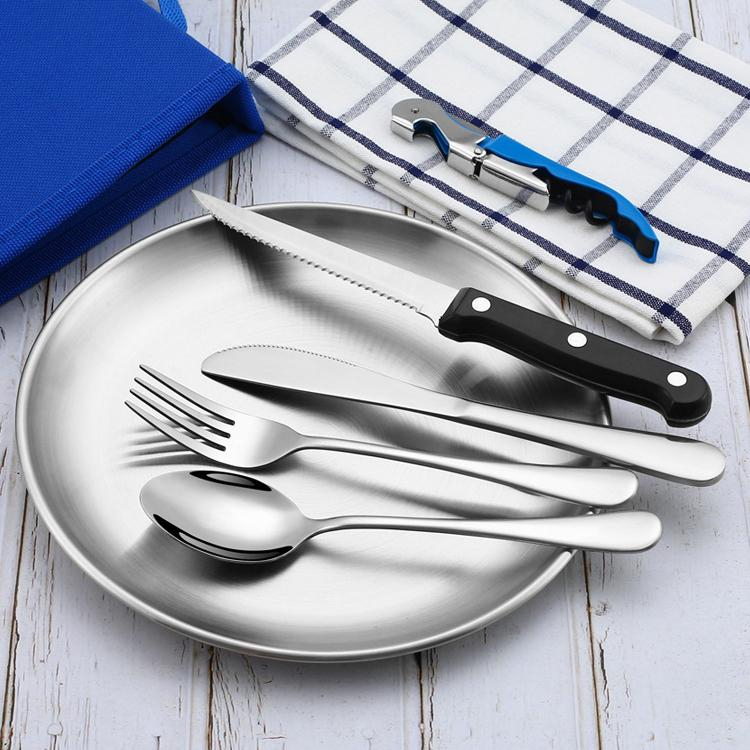 (11-tlg. Set) Edelstahl Picknick Geschirr Outdoor Set   Tragetasche - Schwarz / Silber