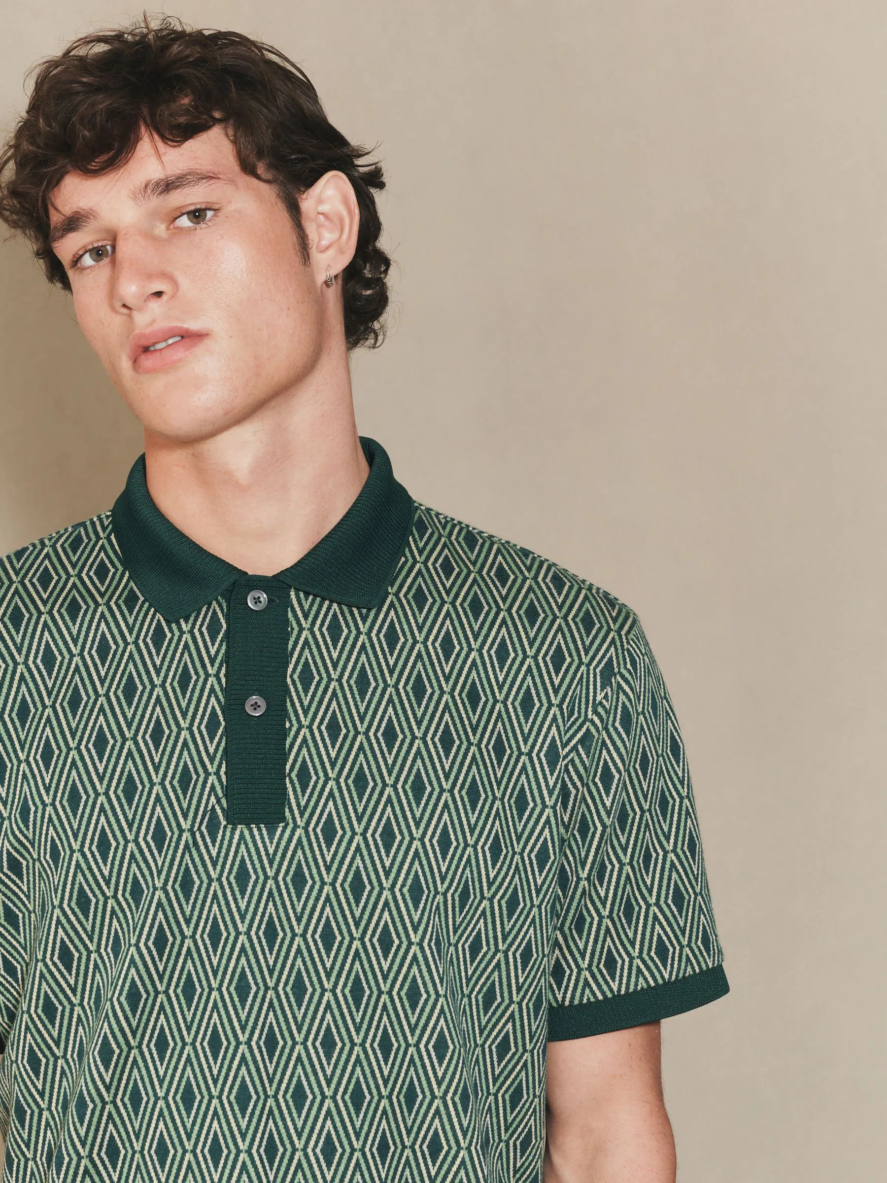 Groen - EDIT Poloshirt met geometrisch patroon