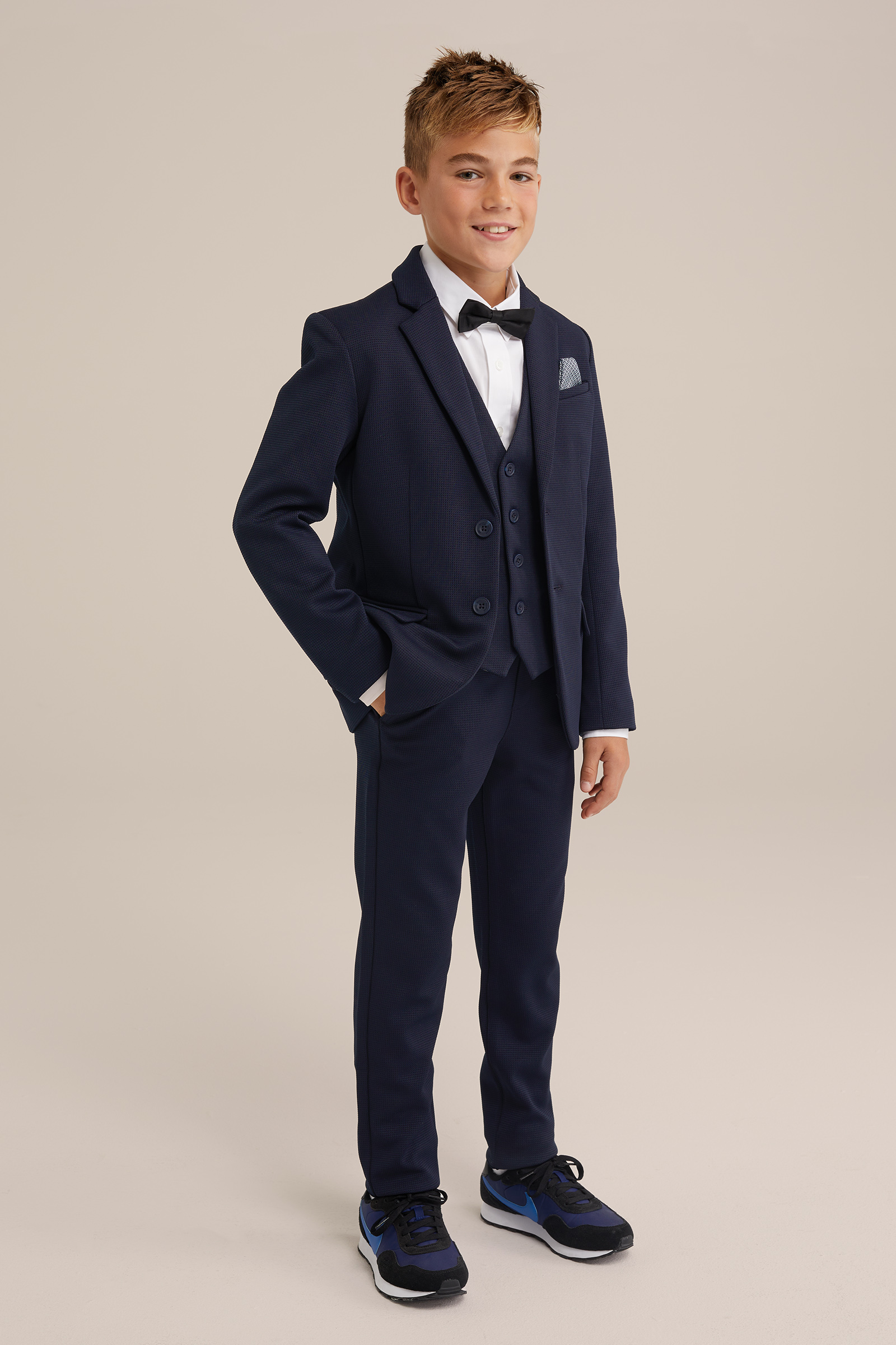 Jongens slim fit pantalon met structuur WE Fashion Donkerblauw