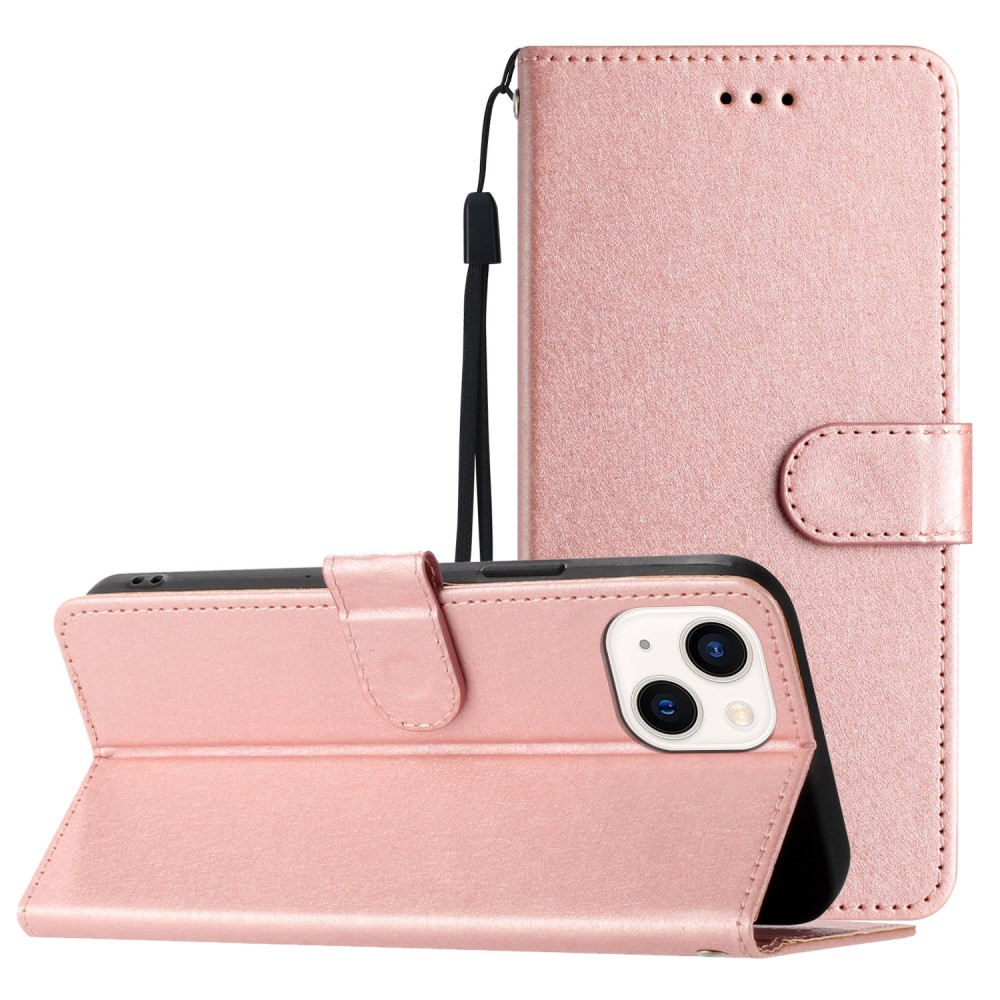 iPhone 15 Leder Tasche Flipcover Wallet mit Kartenfächern - Roségold